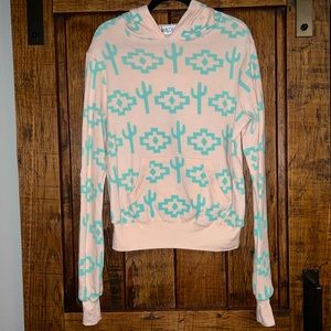 Wildfox Southwest Cactus Peach Hooded Pullover in Peach & Mint Green Size Small